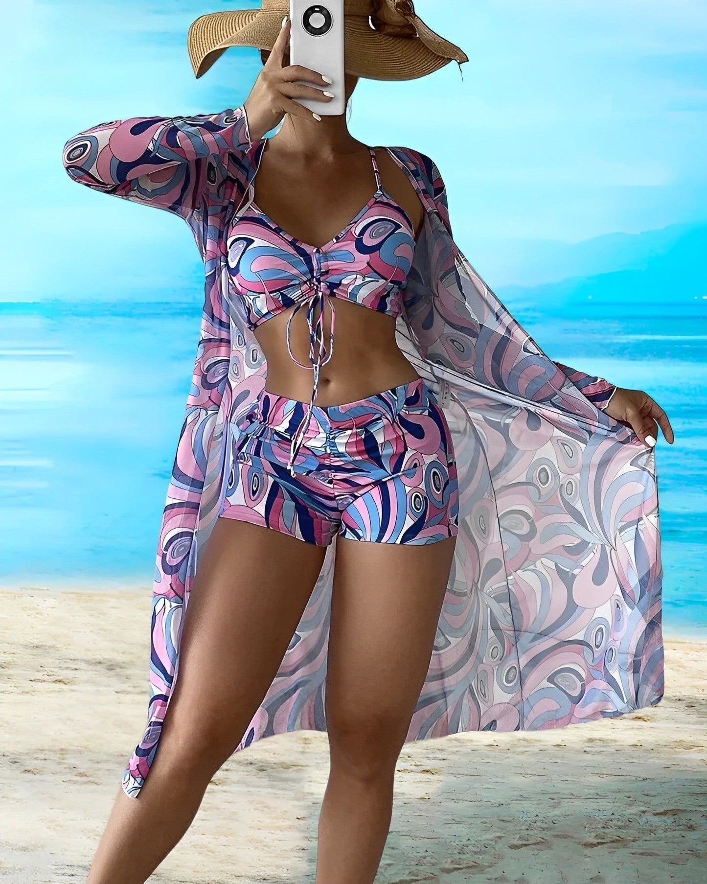 Borsley | Elegante conjunto bikini con estampado floral 3 piezas