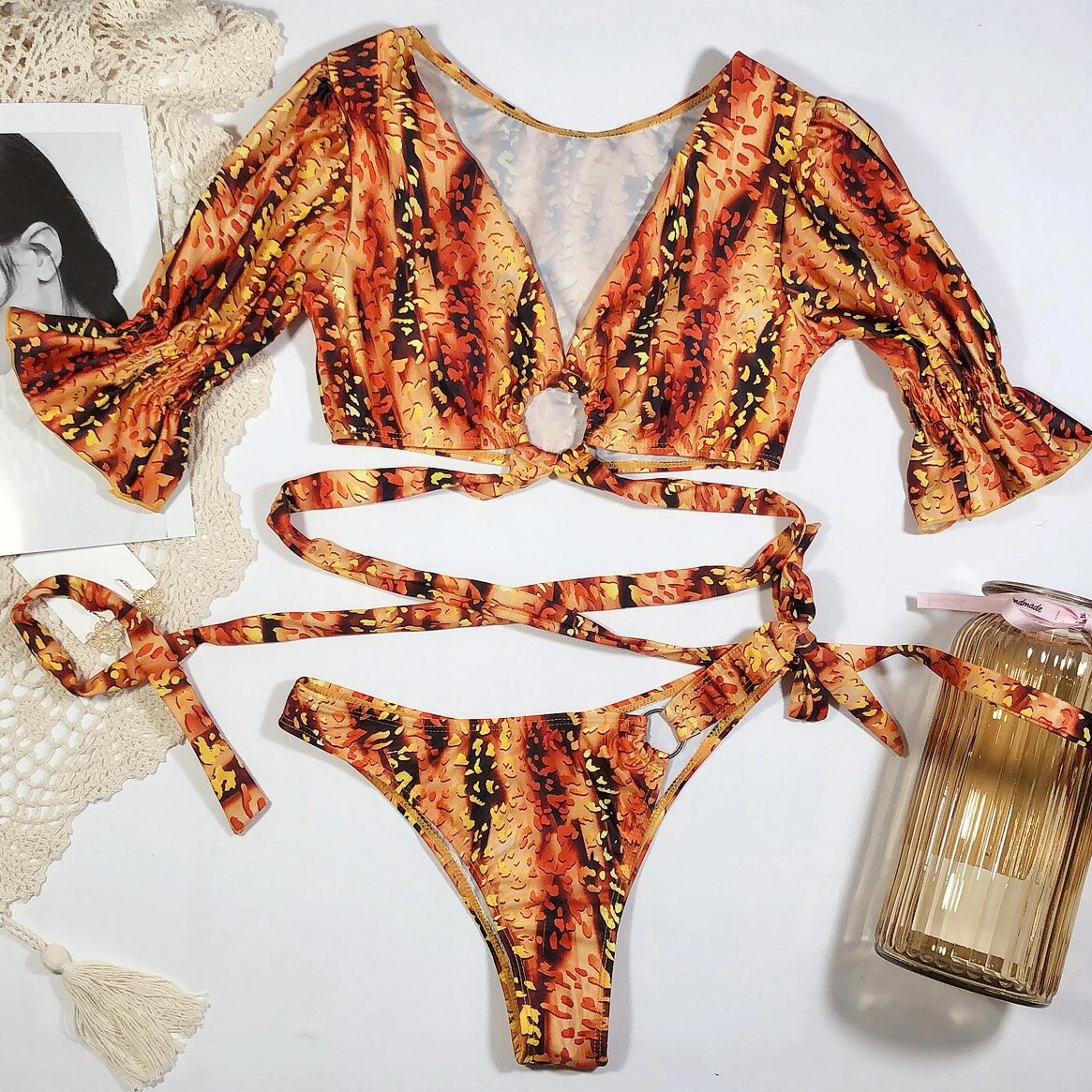 Brani | Bikini estampado con mangas abullonadas