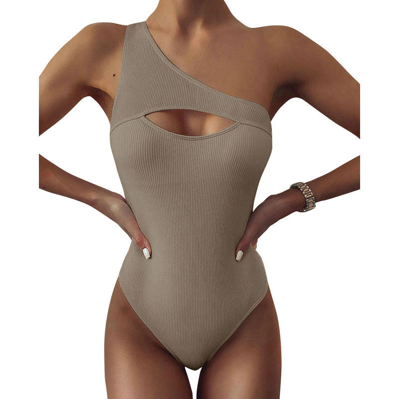 Aulia | Bikini Traje baño una pieza con un solo hombro color sólido para mujer