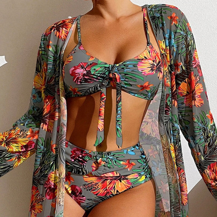 Avenela | Bikini De 3 Piezas Con Flores Y Bata