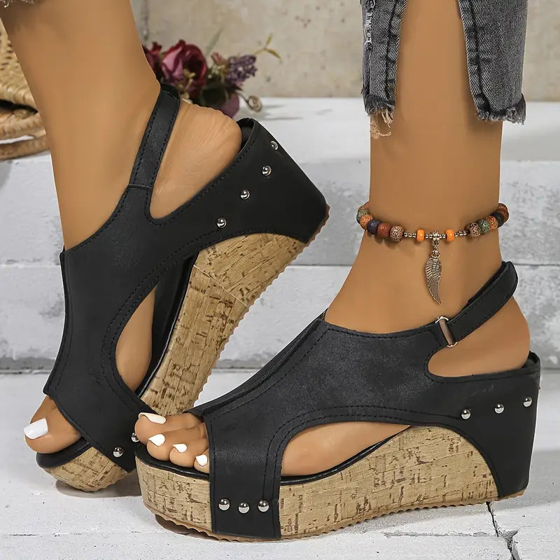 avellana | Sandalias de plataforma de tacón alto vintage elegantes