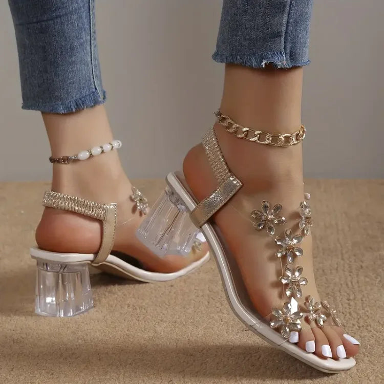 Camila | Sandalias de mujer con tacón de strass y flores