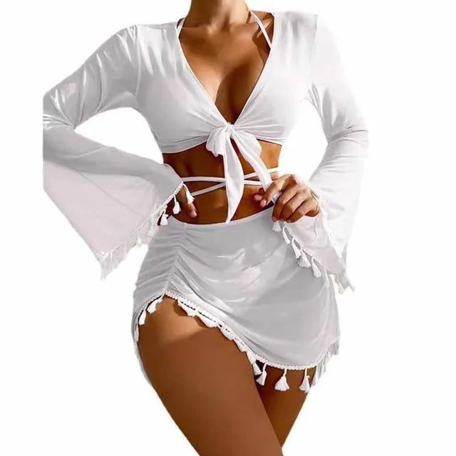 Bota | Conjunto bikini con borlas moda para mujer