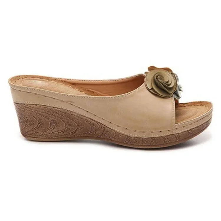 Ximena | Sandalias cómodas de piel con estampado floral.