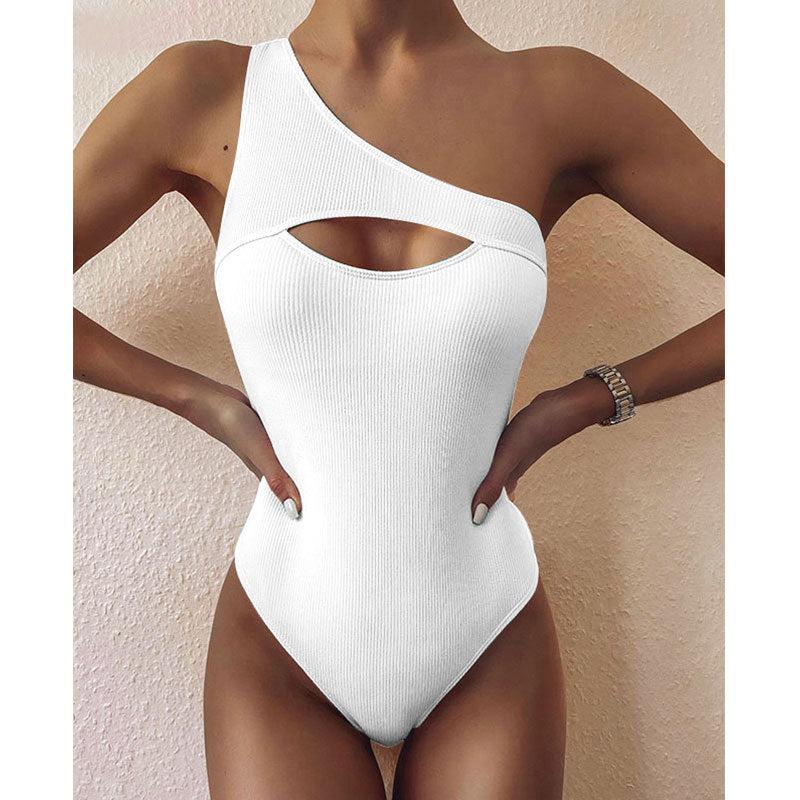 Aulia | Bikini Traje  baño  una pieza con un solo hombro  color sólido para mujer