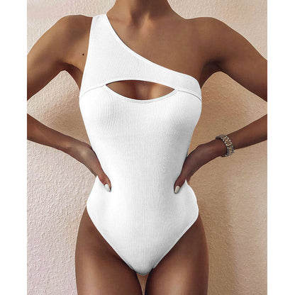 Aulia | Bikini Traje  baño  una pieza con un solo hombro  color sólido para mujer