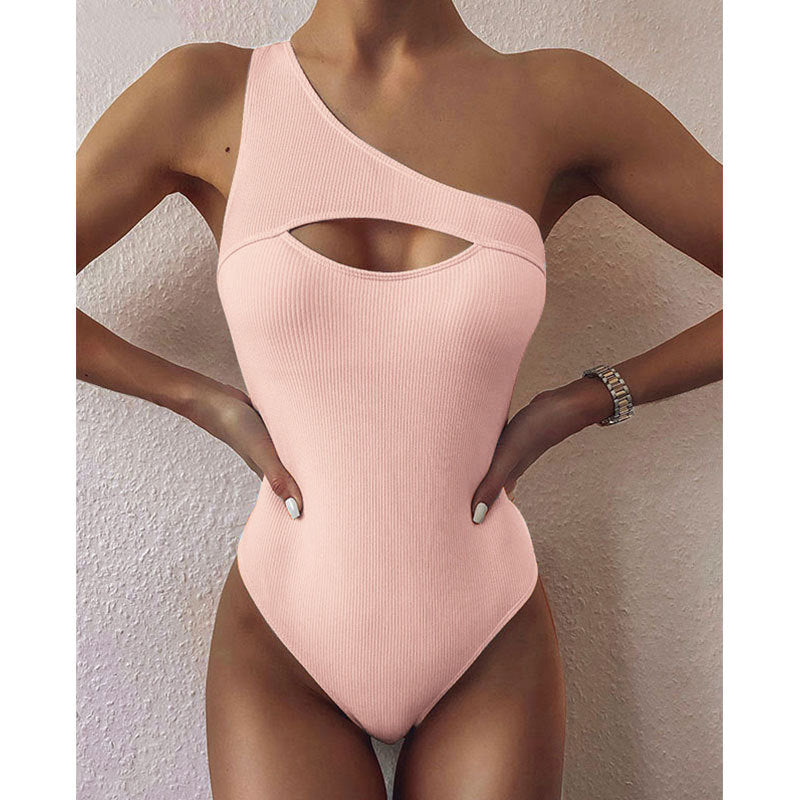 Aulia | Bikini Traje  baño  una pieza con un solo hombro  color sólido para mujer