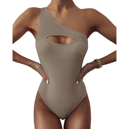 Aulia | Bikini Traje  baño  una pieza con un solo hombro  color sólido para mujer