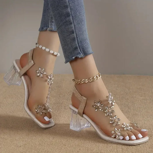 Camila | Sandalias de mujer con tacón de strass y flores
