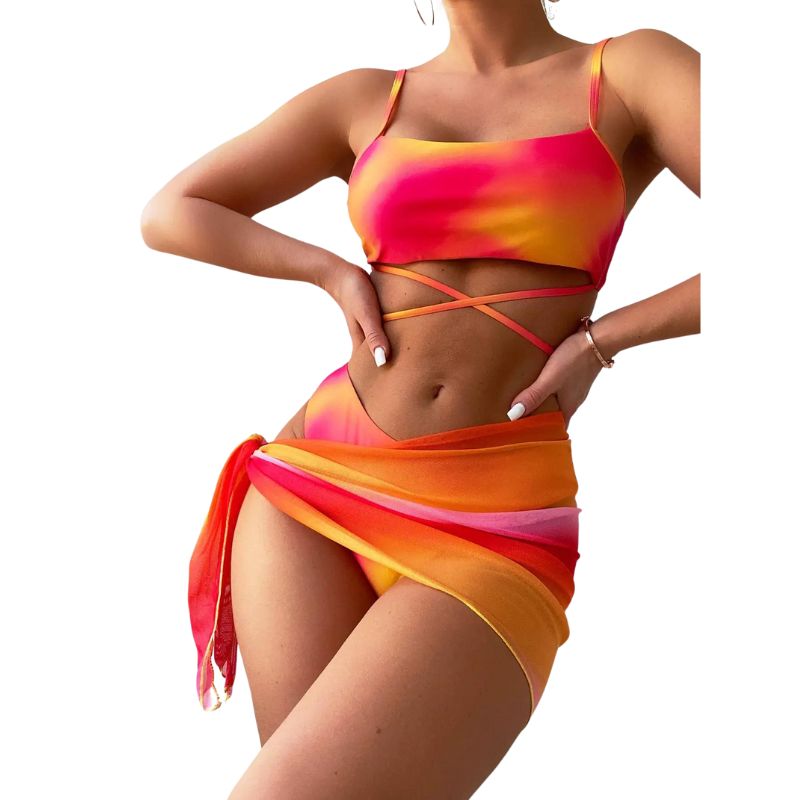 Bonaria | Bañador bikini  3 piezas con cordones y falda  playa