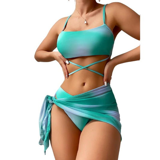 Bonaria | Bañador bikini  3 piezas con cordones y falda  playa