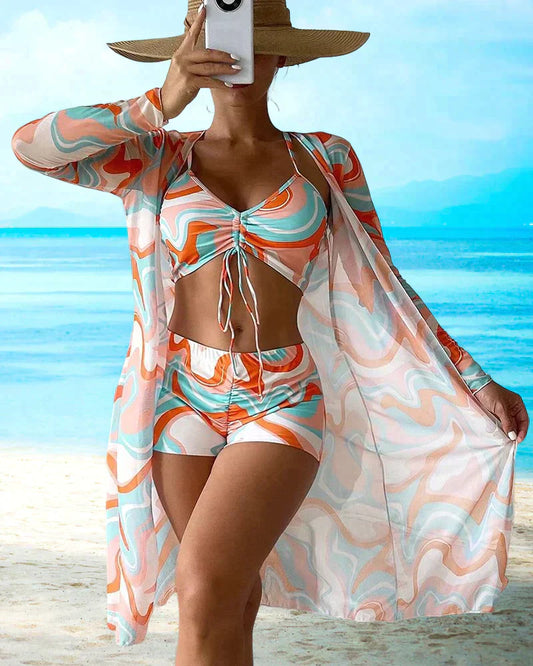 Borsley | Elegante conjunto  bikini con estampado floral  3 piezas