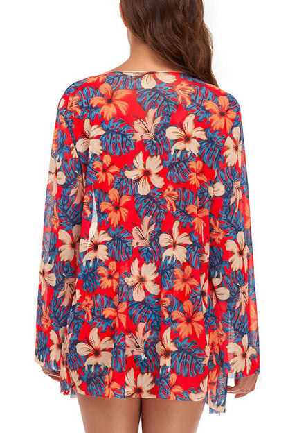 Bambi | Conjunto De Bikini Floral Naranja Y Blusa