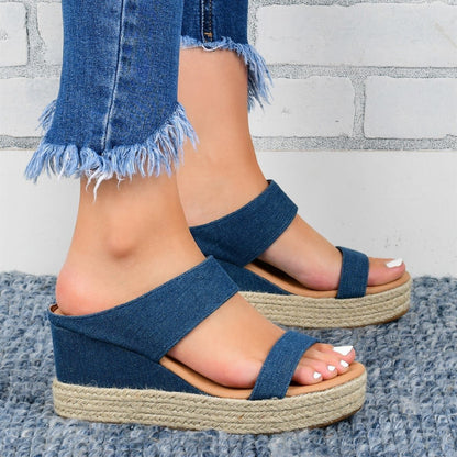 Zenaida | Sandalias informales de cuña alta con acabado de cáñamo