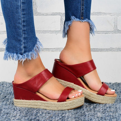 Zenaida | Sandalias informales de cuña alta con acabado de cáñamo