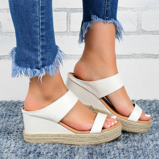 Zenaida | Sandalias informales de cuña alta con acabado de cáñamo