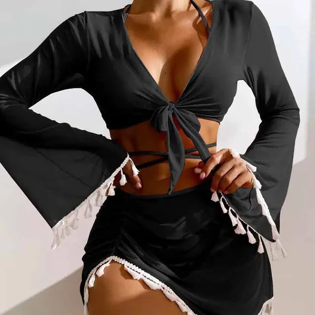 Bota | Conjunto  bikini con borlas  moda para mujer