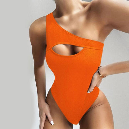 Aulia | Bikini Traje  baño  una pieza con un solo hombro  color sólido para mujer