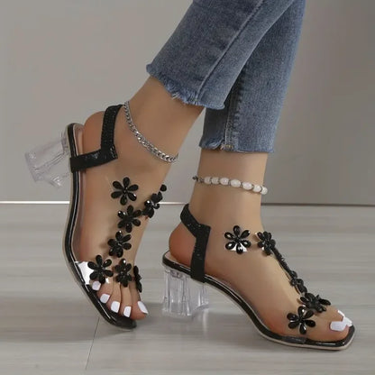 Camila | Sandalias de mujer con tacón de strass y flores