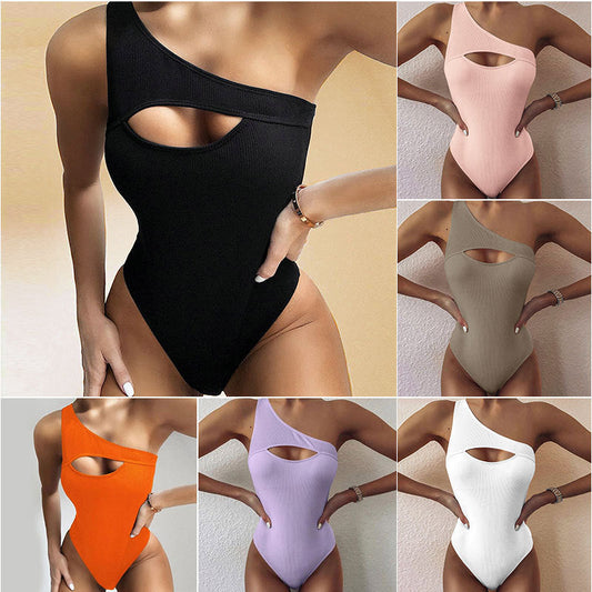 Aulia | Bikini Traje  baño  una pieza con un solo hombro  color sólido para mujer