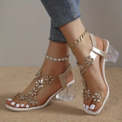 Camila | Sandalias de mujer con tacón de strass y flores