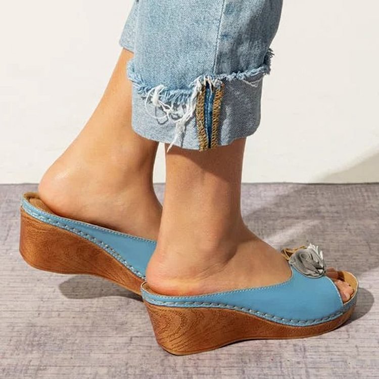 Ximena | Sandalias cómodas de piel con estampado floral.