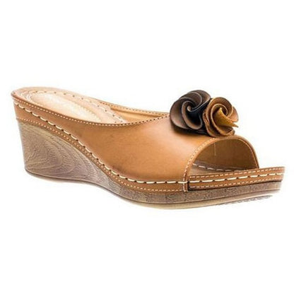 Ximena | Sandalias cómodas de piel con estampado floral.